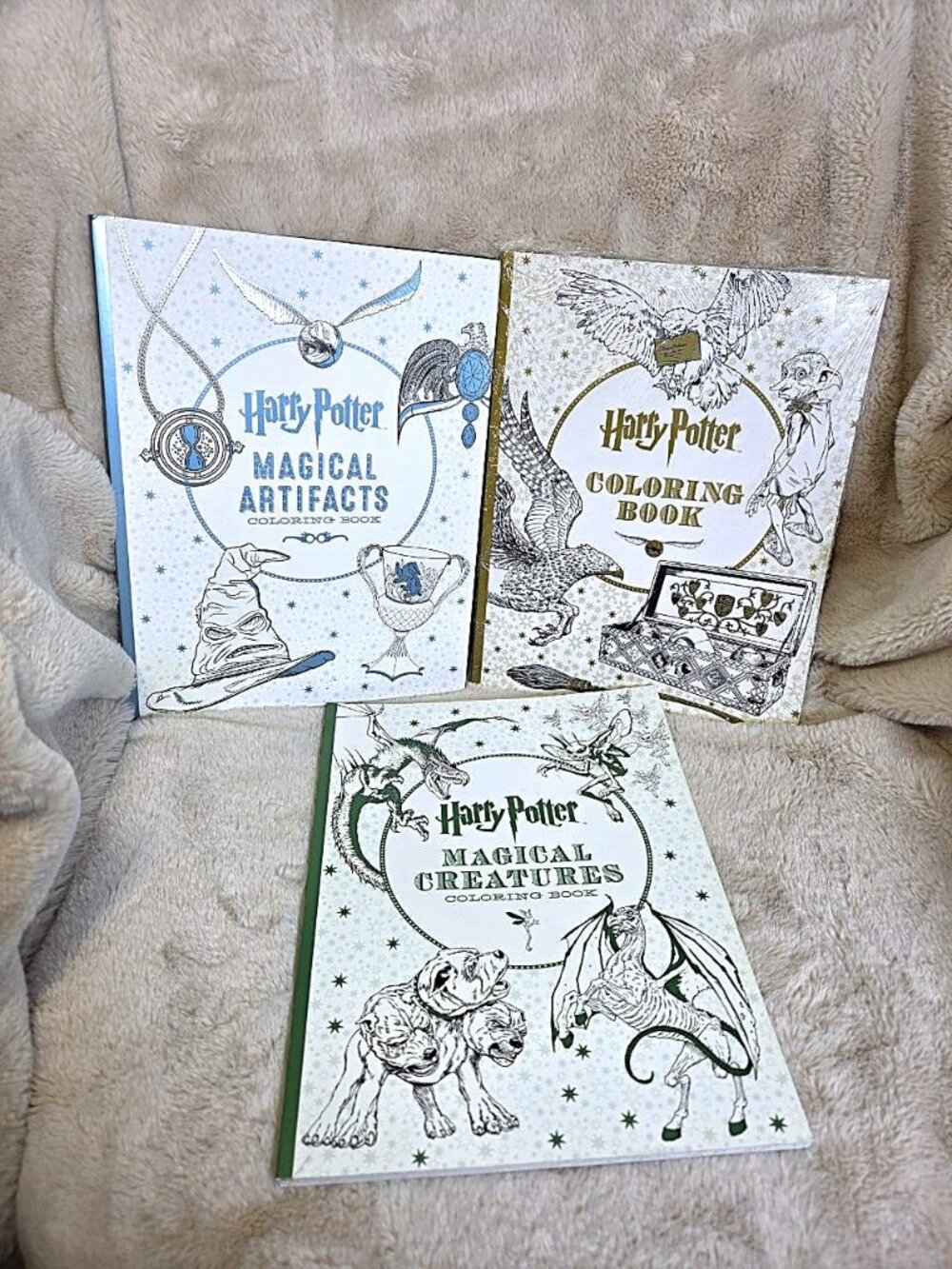Lot of 3 NEW Adult Harry Potter Coloring Books - Artifacts, Creatures, and Harry